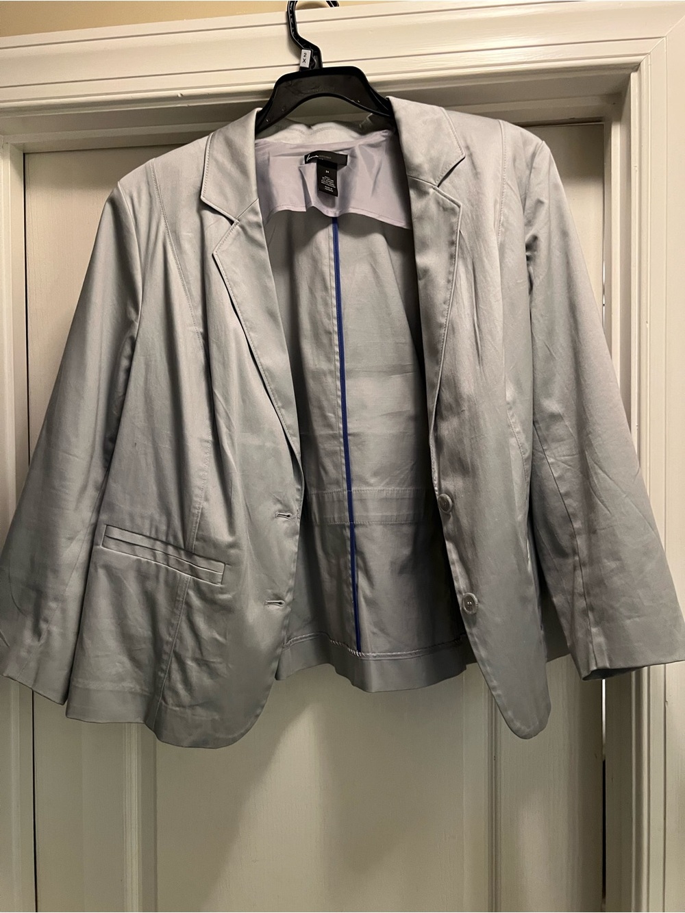 Lane Bryant Light Gray Jacket with Blue Trim